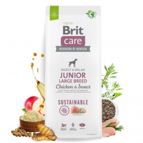 Brit Care Dog Sustainable Junior Large Breed Chicken&Insect- Супер премиум суха храна за подрастващи кученца от големите породи. С високоусвоим протеин от насекоми и пилешко месо